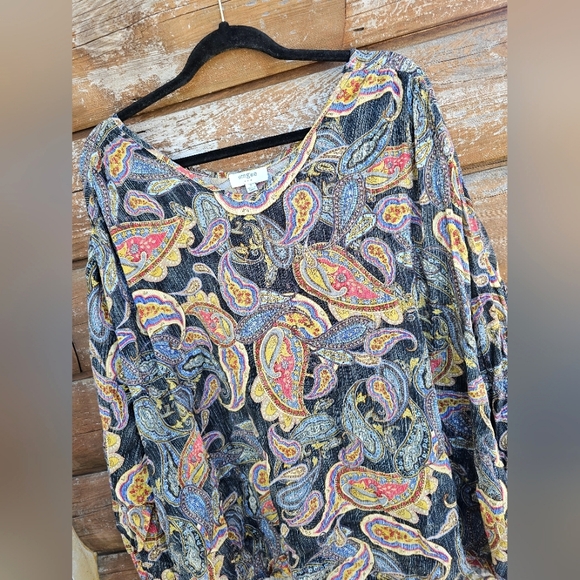 UMGEE Black Gold Colorful Paisley Swing Lightweight Top/Dress Balloon Sleeve - Picture 5 of 13